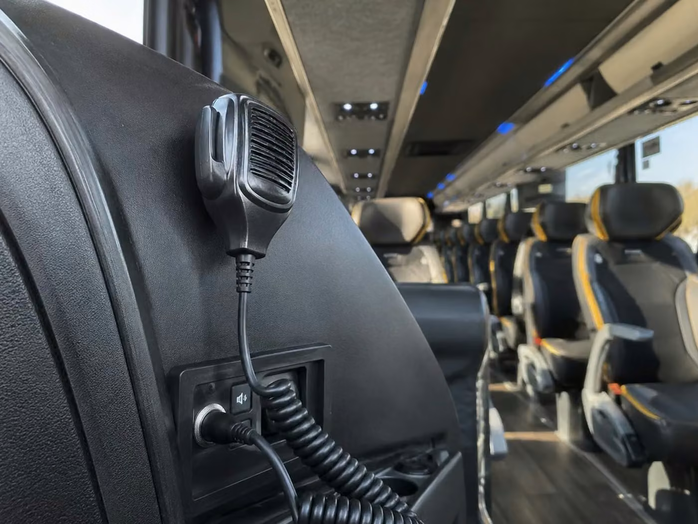 estero charter bus pa system